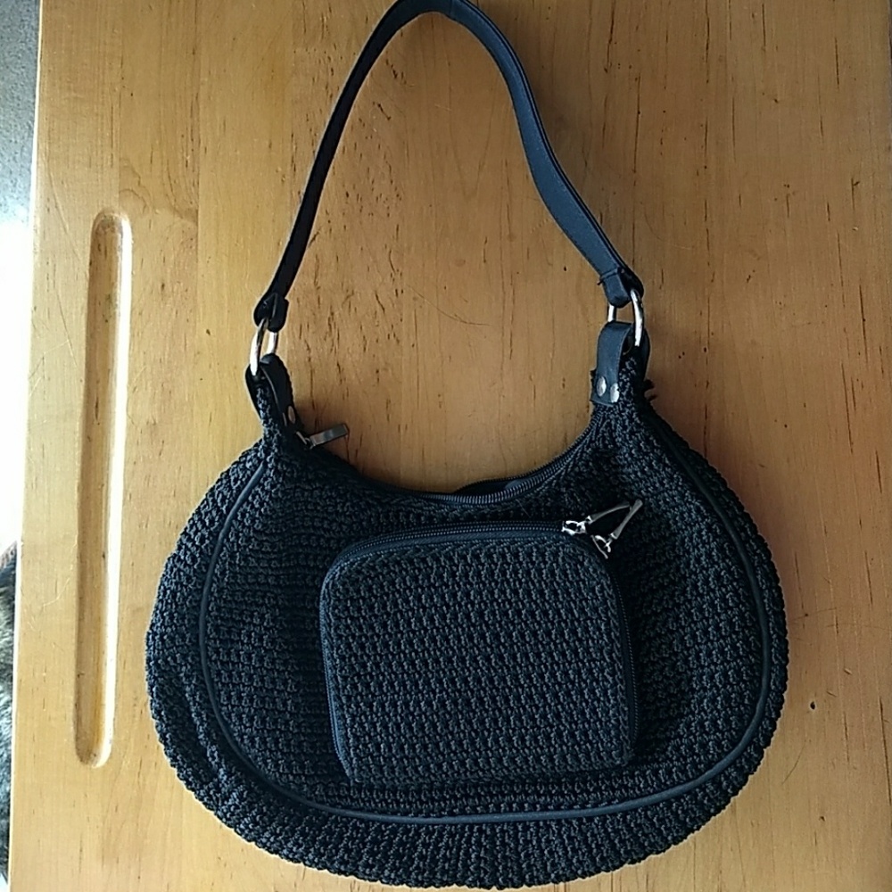 DONATED Black hobo purse w/ built in wallet fabric knit